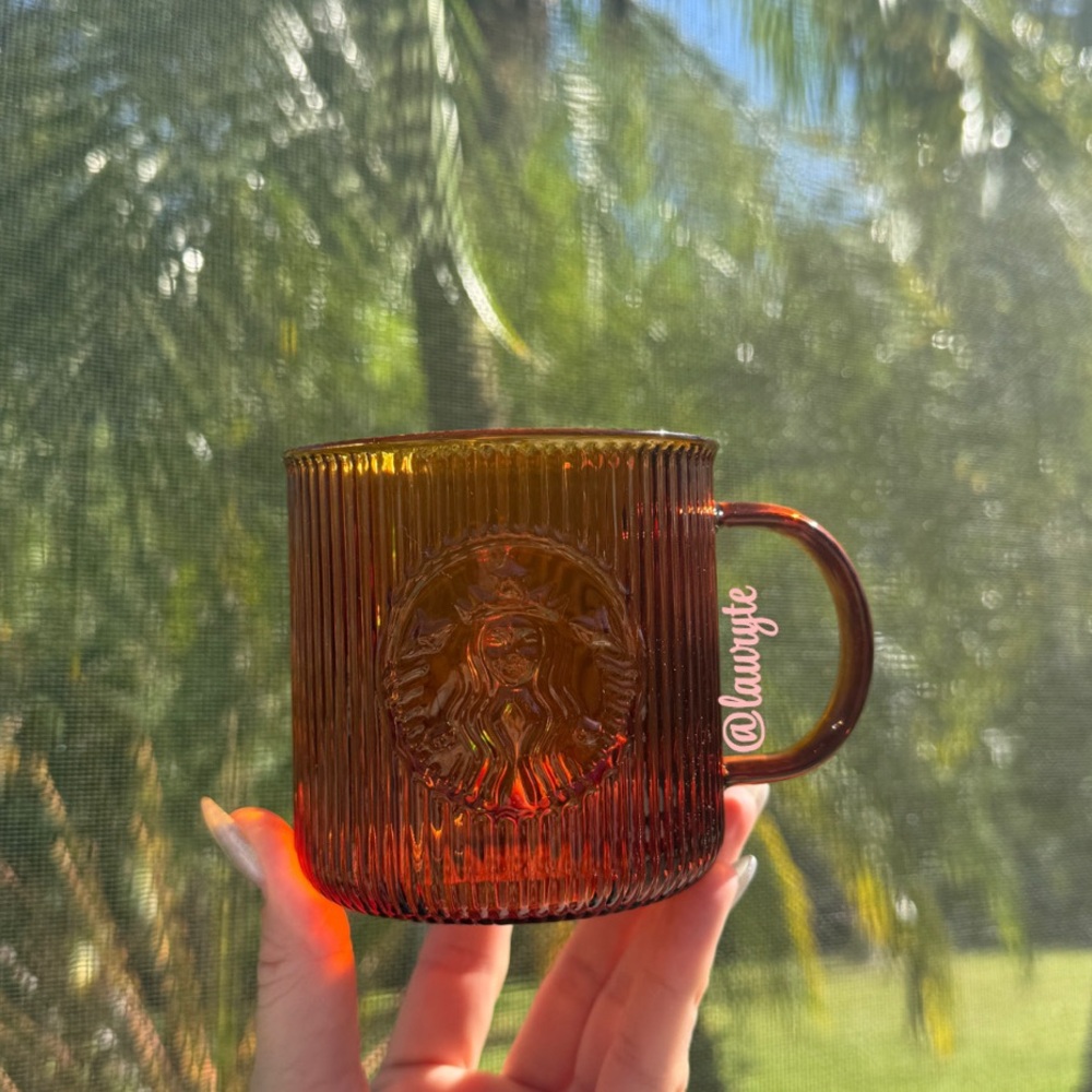 Starbucks 2025 Amber Ribbed Glass Cup